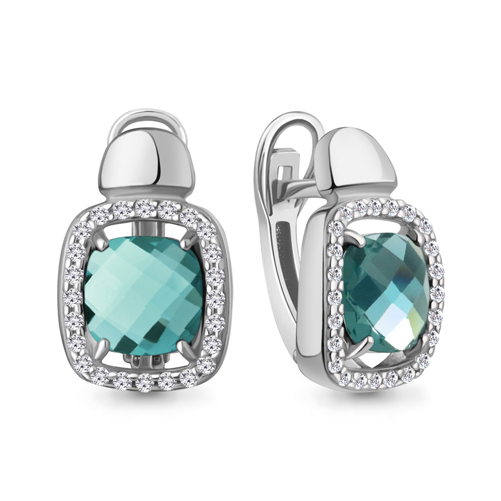 45009988А Серьги из Серебра с нанотурмалинами иск., фианитами