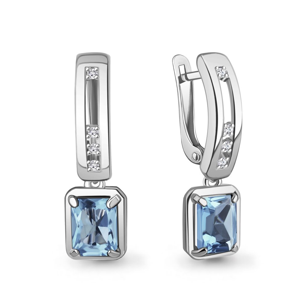 45011405 Серьги из Серебра с топазами свисс блю, фианитами