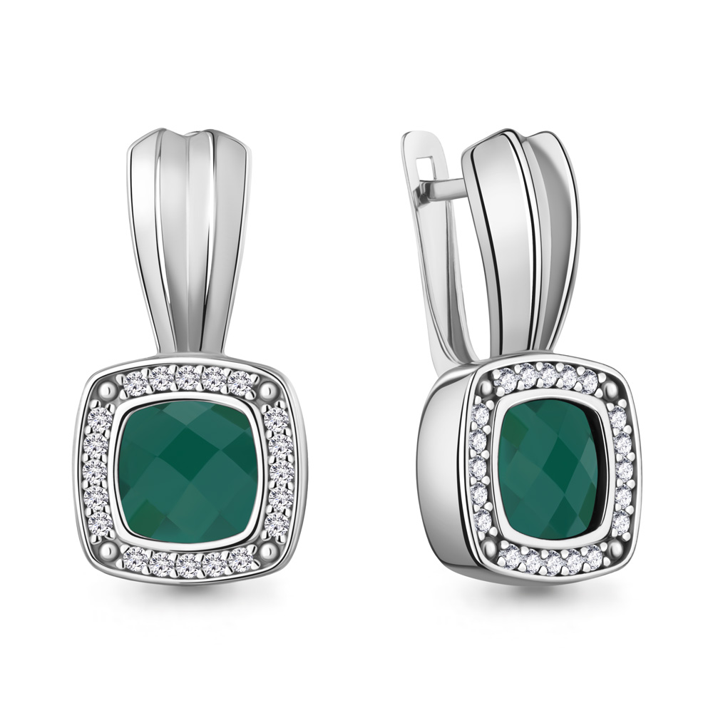 45011509А Серьги из Серебра с агатами, фианитами
