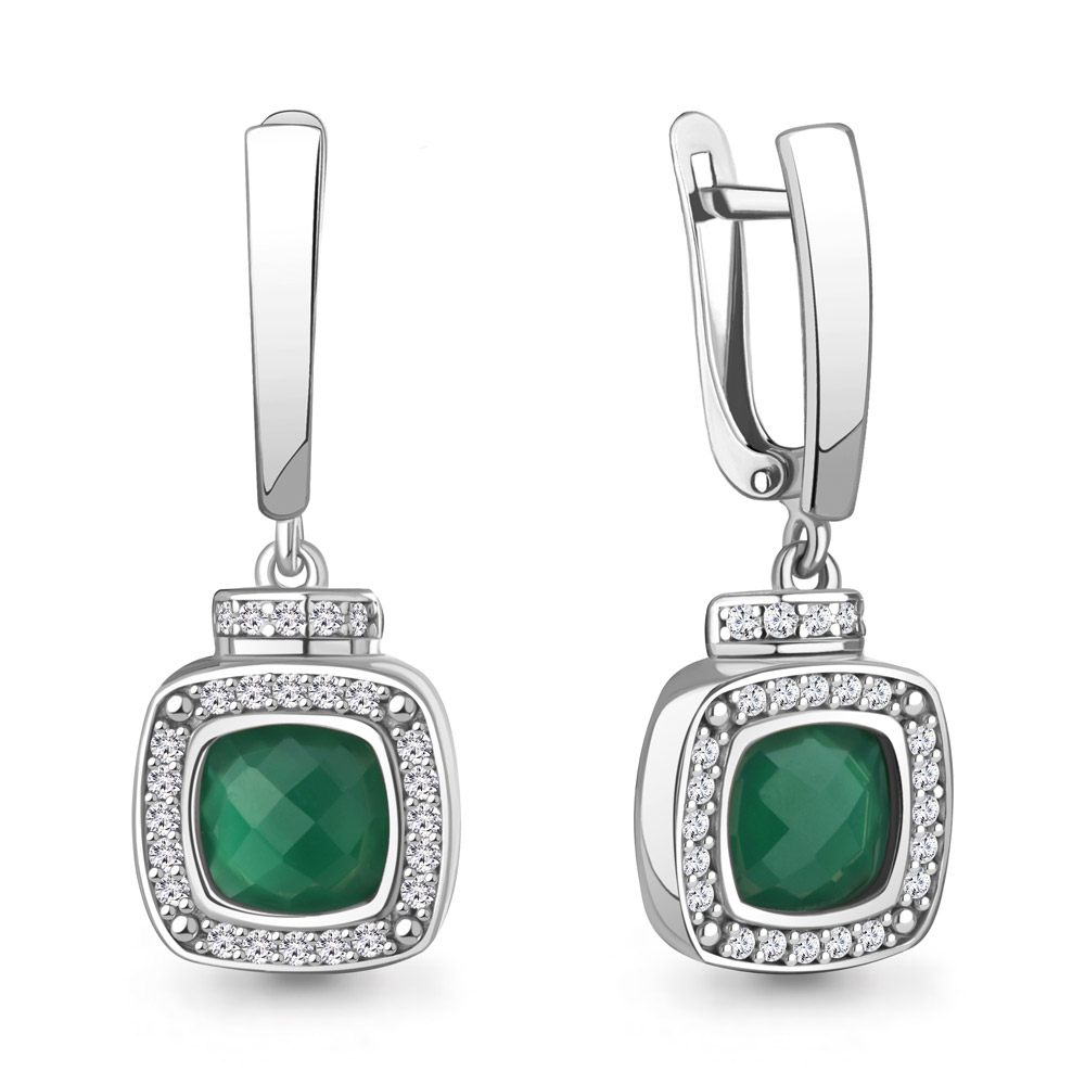 45011609А Серьги из Серебра с агатами, фианитами