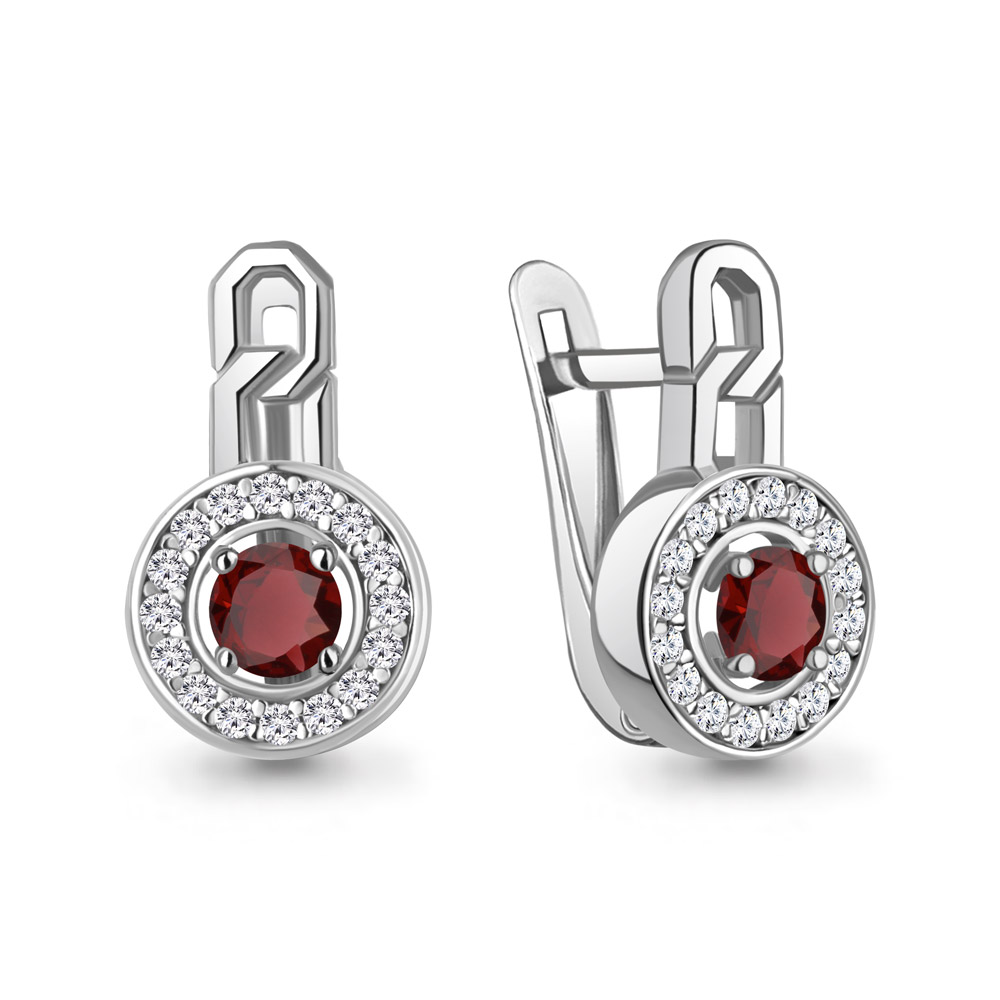 45011803А Серьги из Серебра с гранатами, фианитами