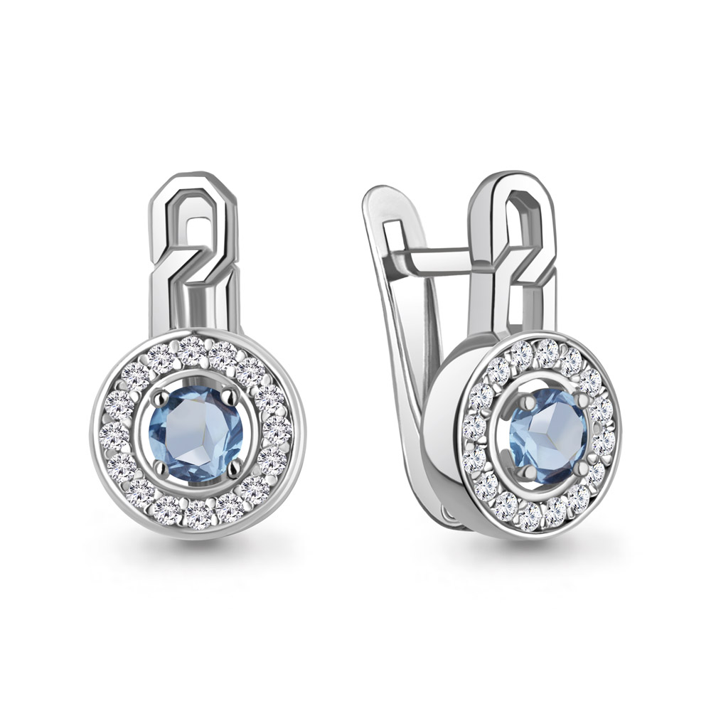 45011805А Серьги из Серебра с топазами свисс блю, фианитами