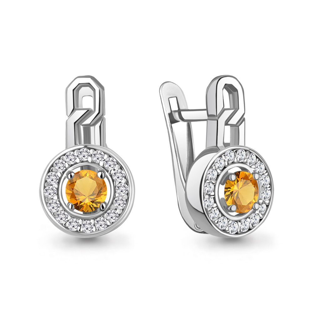 45011806А Серьги из Серебра с фианитами, цитринами