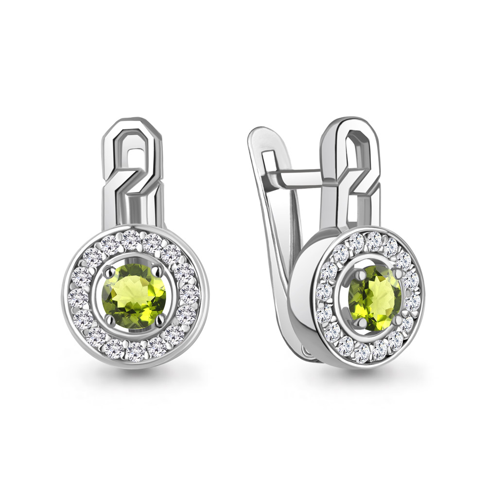 45011807А Серьги из Серебра с фианитами, хризолитами