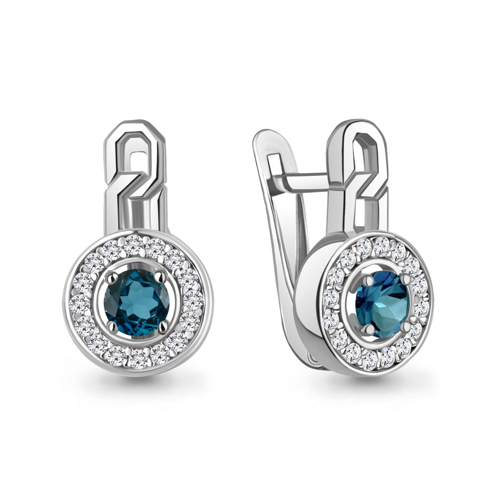 45011808А Серьги из Серебра с топазами лондон блю, фианитами