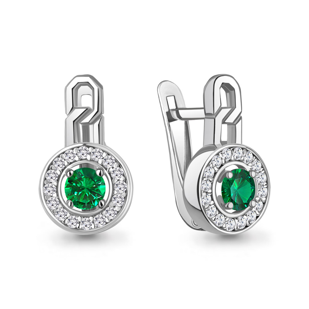 450118АГ Серьги из Серебра с наноизумрудами, фианитами