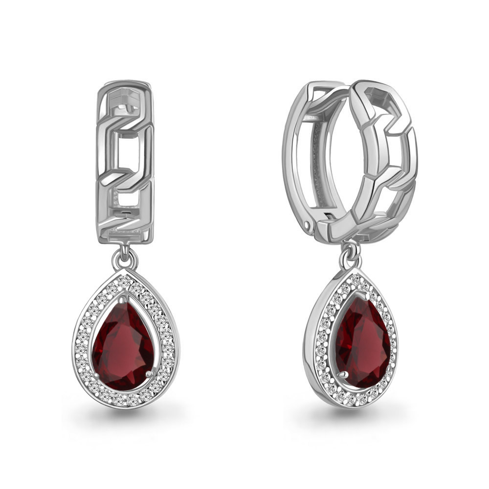 45011903А Серьги из Серебра с гранатами, фианитами