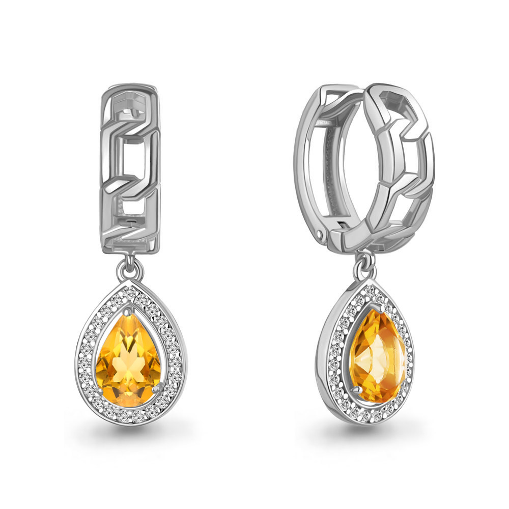 45011906А Серьги из Серебра с фианитами, цитринами
