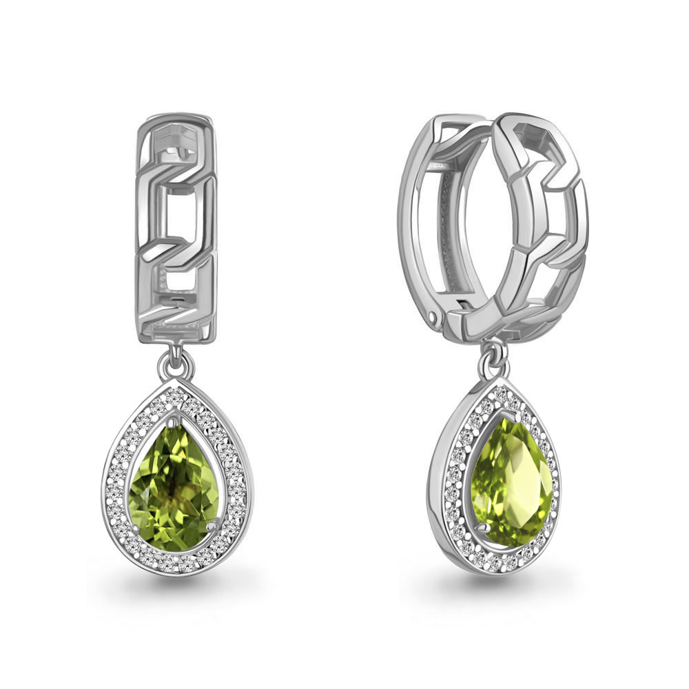 45011907А Серьги из Серебра с фианитами, хризолитами