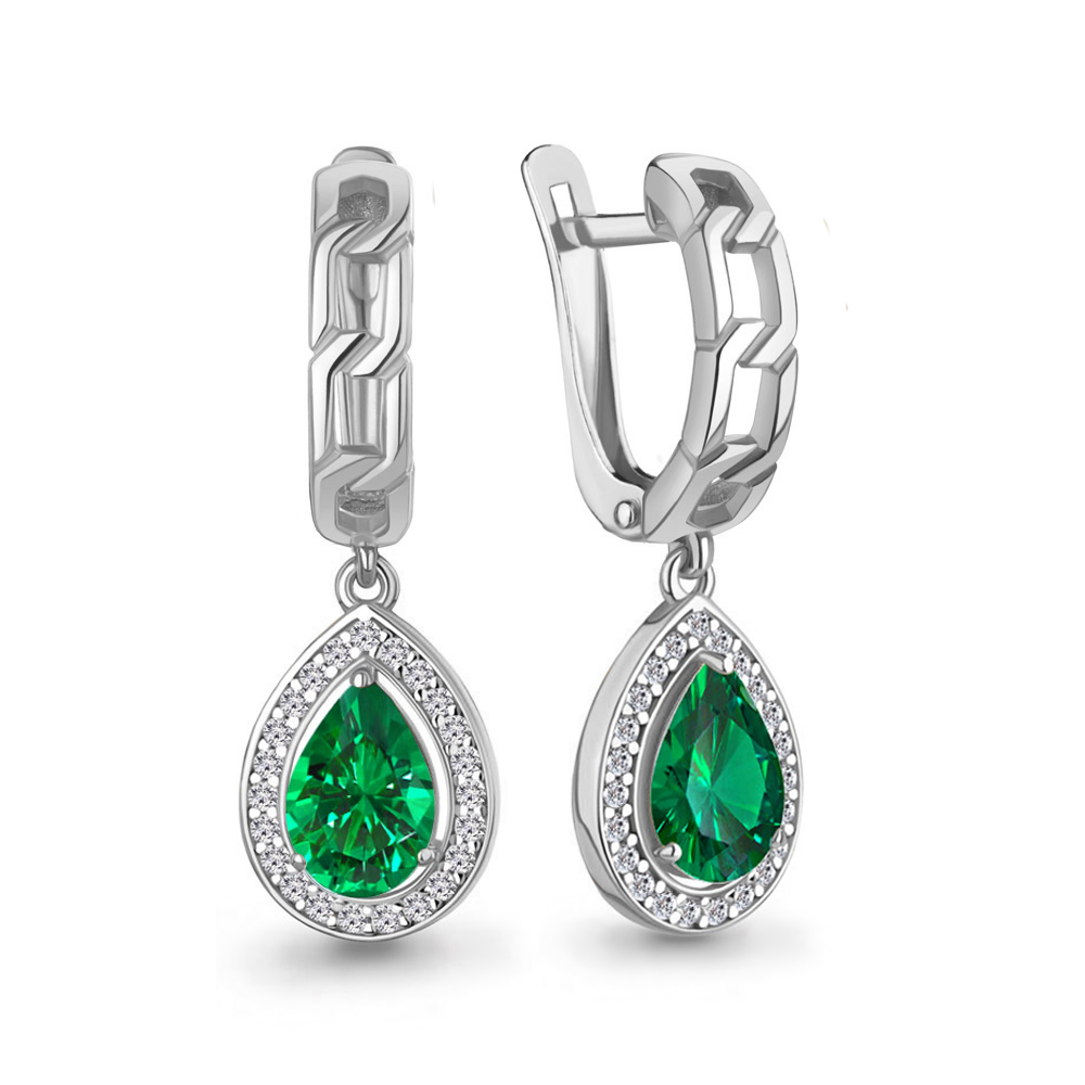 450119АГ Серьги из Серебра с наноизумрудами, фианитами