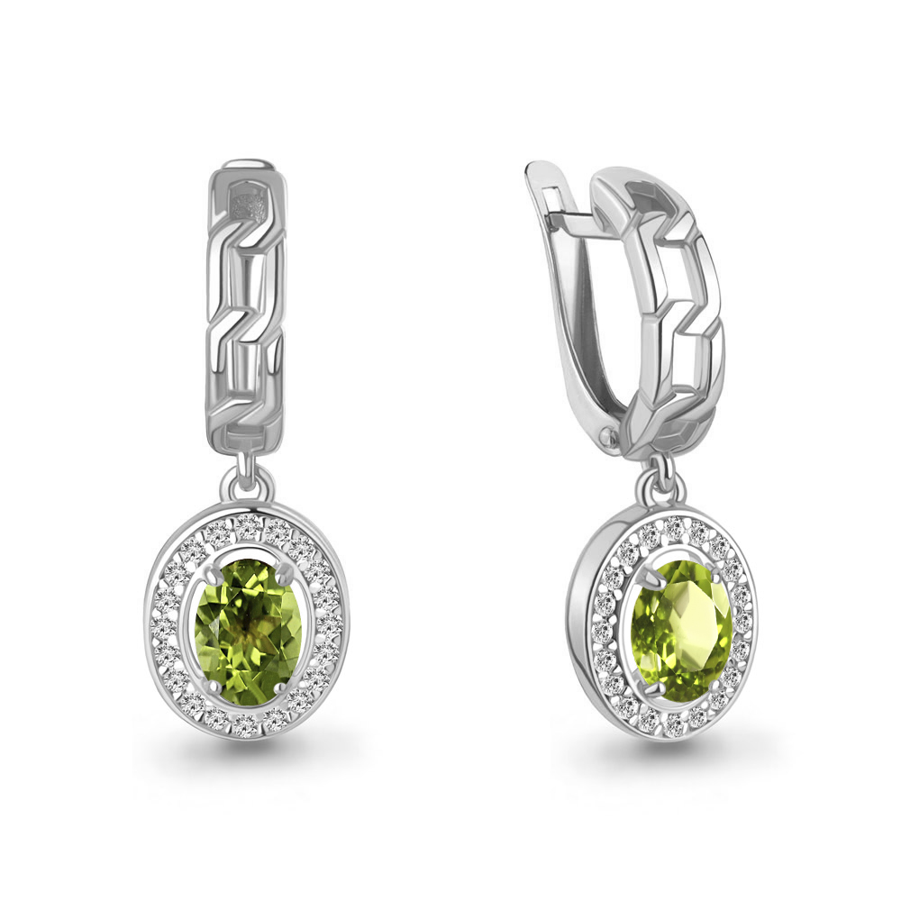 45012207А Серьги из Серебра с фианитами, хризолитами