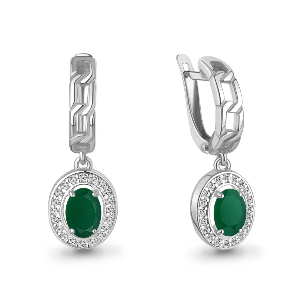 45012209А Серьги из Серебра с агатами, фианитами
