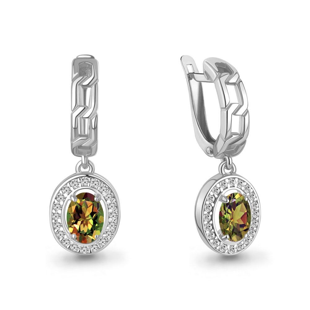 45012219А Серьги из Серебра с султанитами иск., фианитами