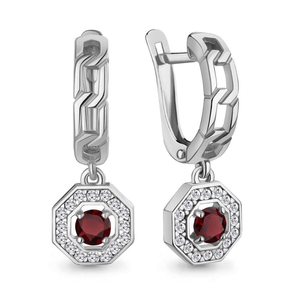 45012303А Серьги из Серебра с гранатами, фианитами