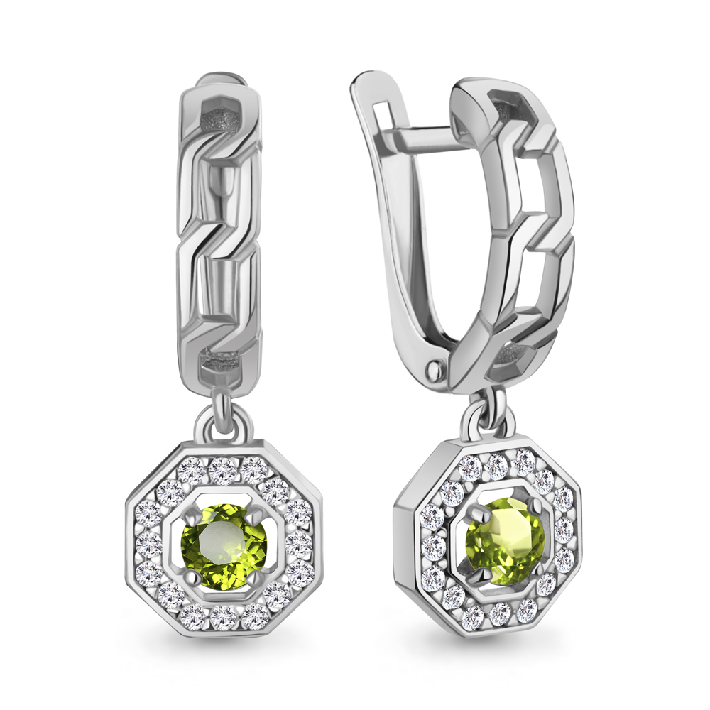 45012307А Серьги из Серебра с фианитами, хризолитами