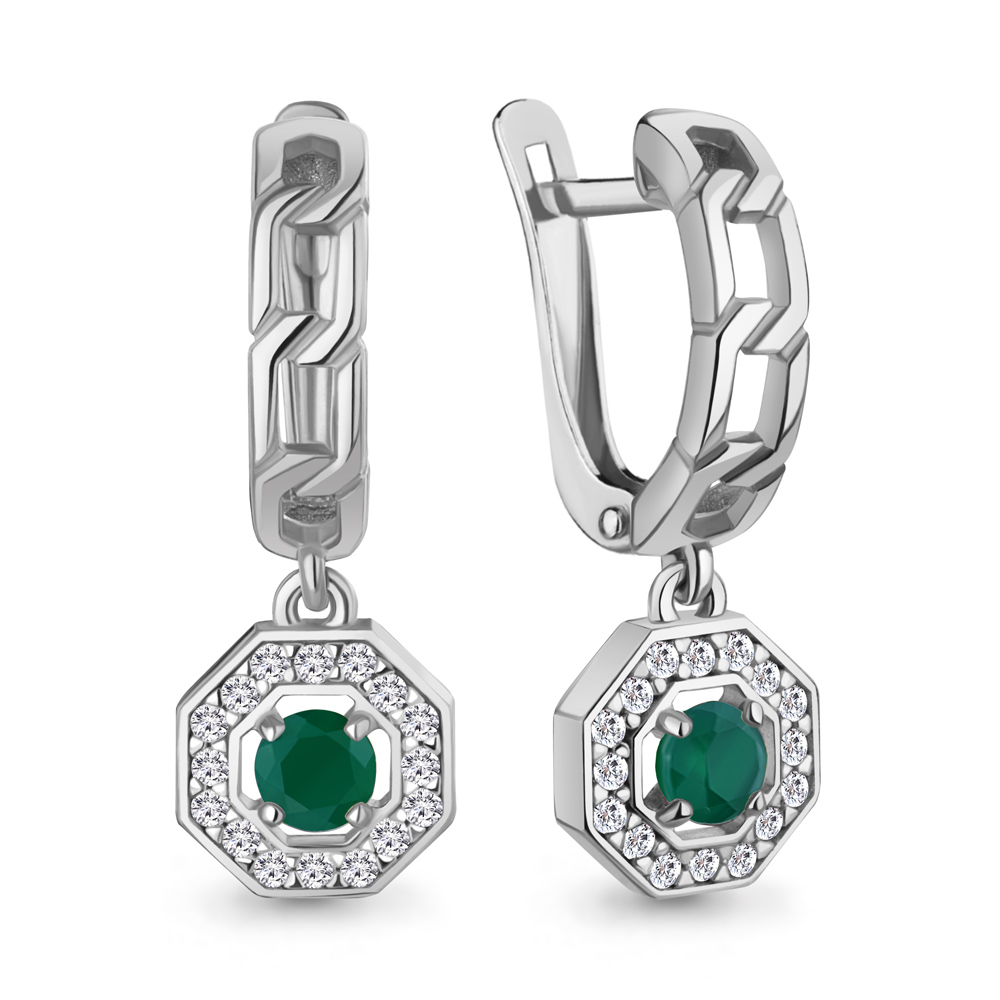 45012309А Серьги из Серебра с агатами, фианитами