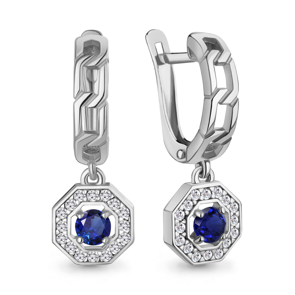 450123АБ Серьги из Серебра с наносапфирами, фианитами