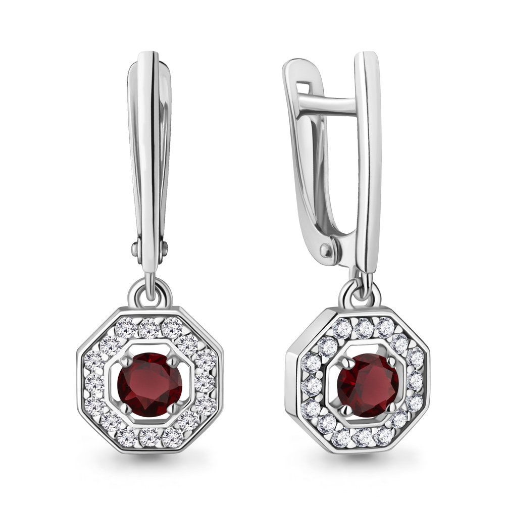 45012403А Серьги из Серебра с гранатами, фианитами