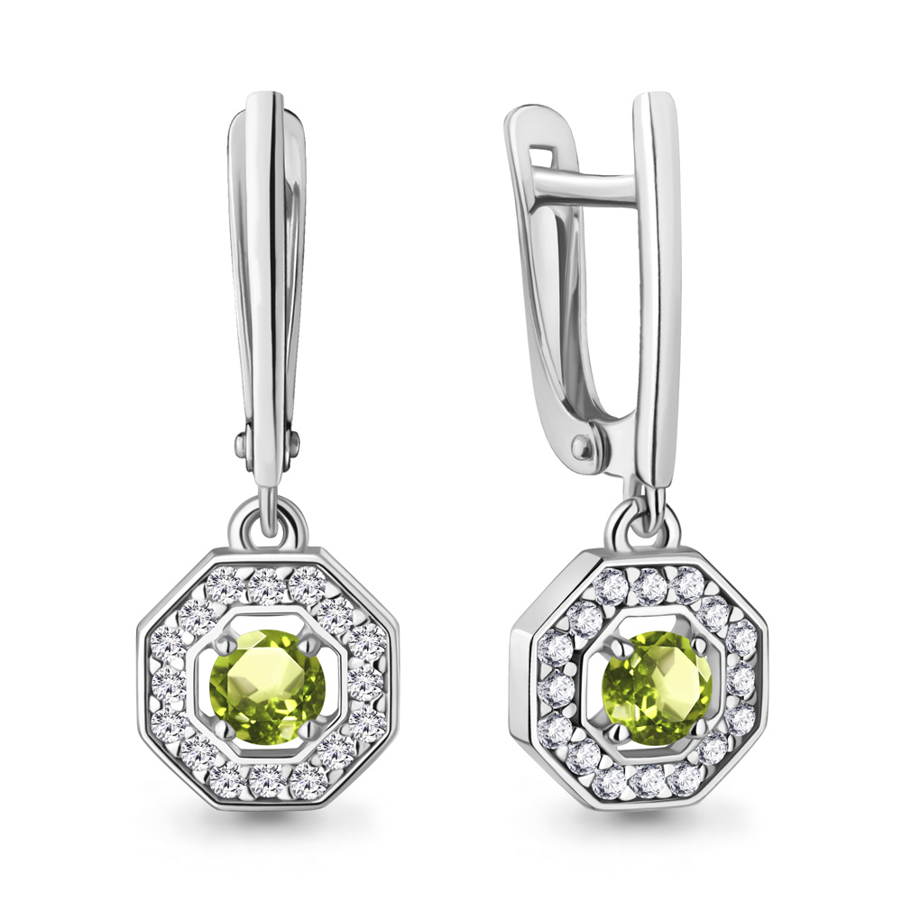 45012407А Серьги из Серебра с фианитами, хризолитами