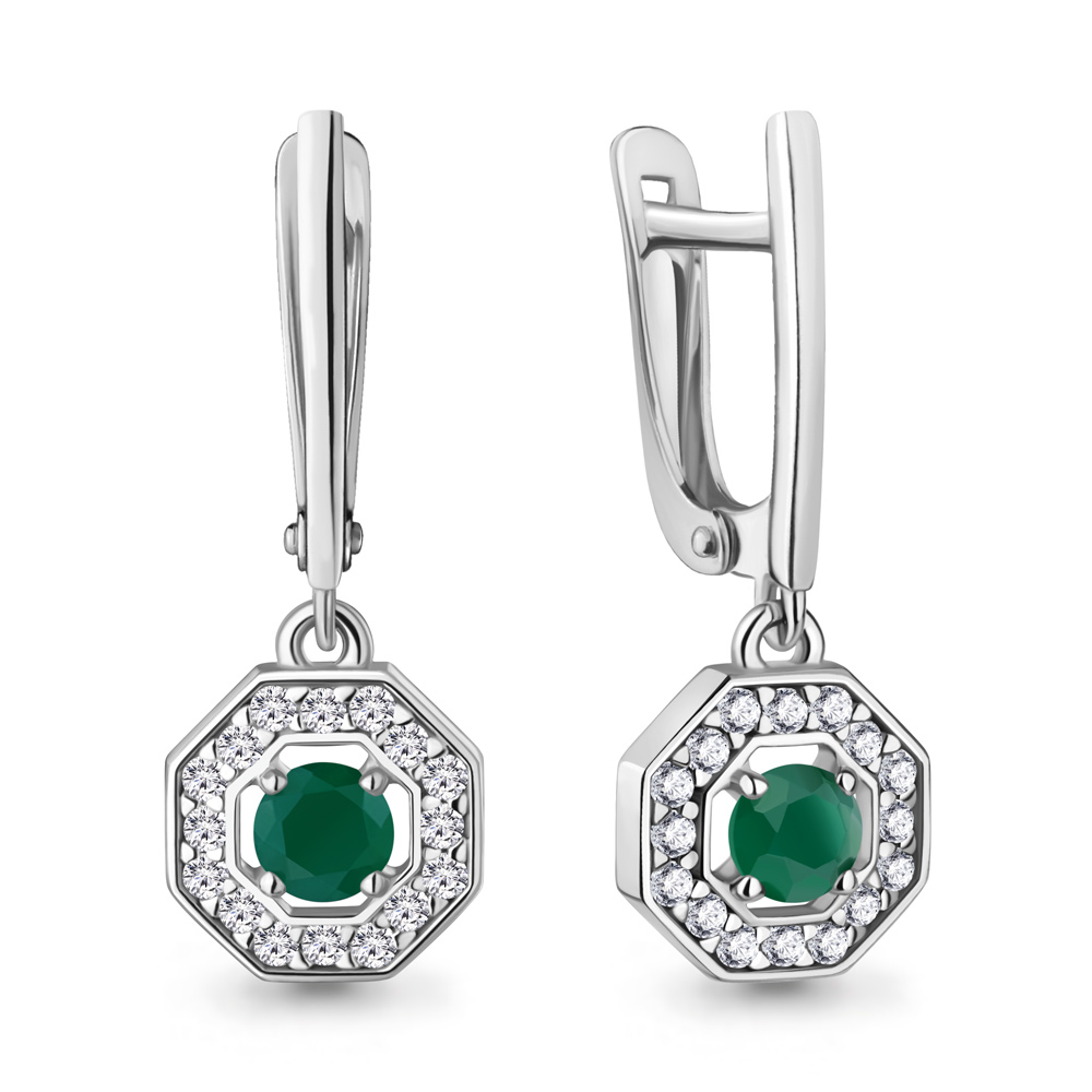 45012409А Серьги из Серебра с агатами, фианитами