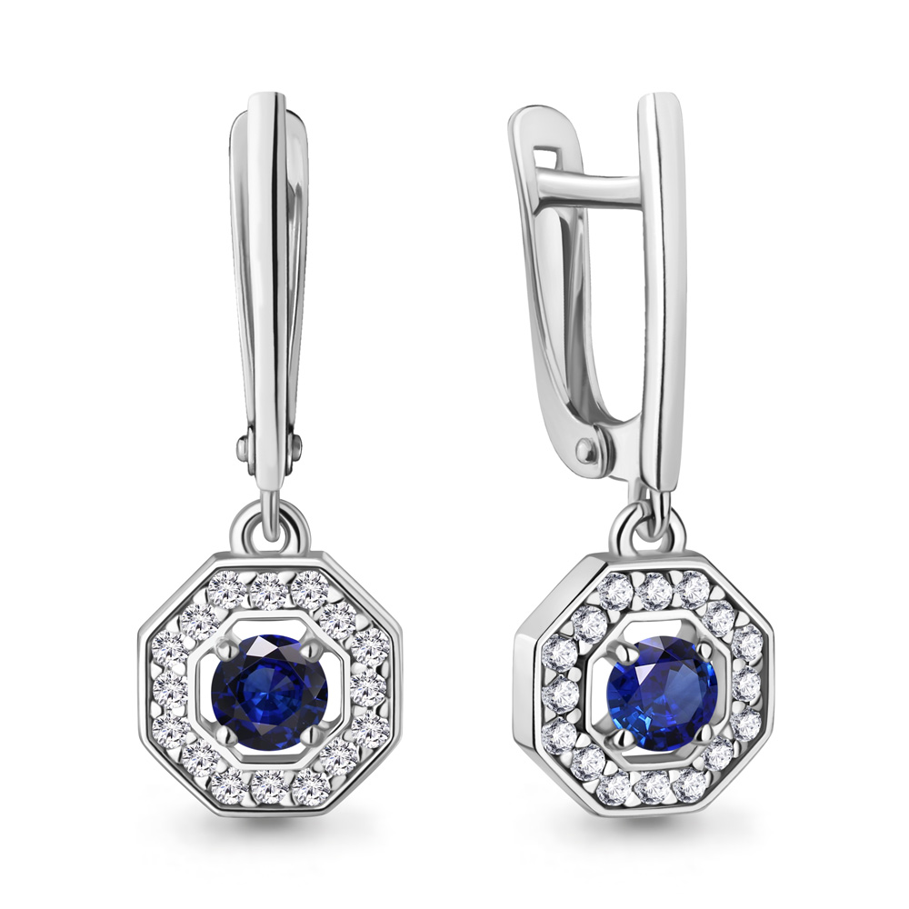 450124АБ Серьги из Серебра с наносапфирами, фианитами