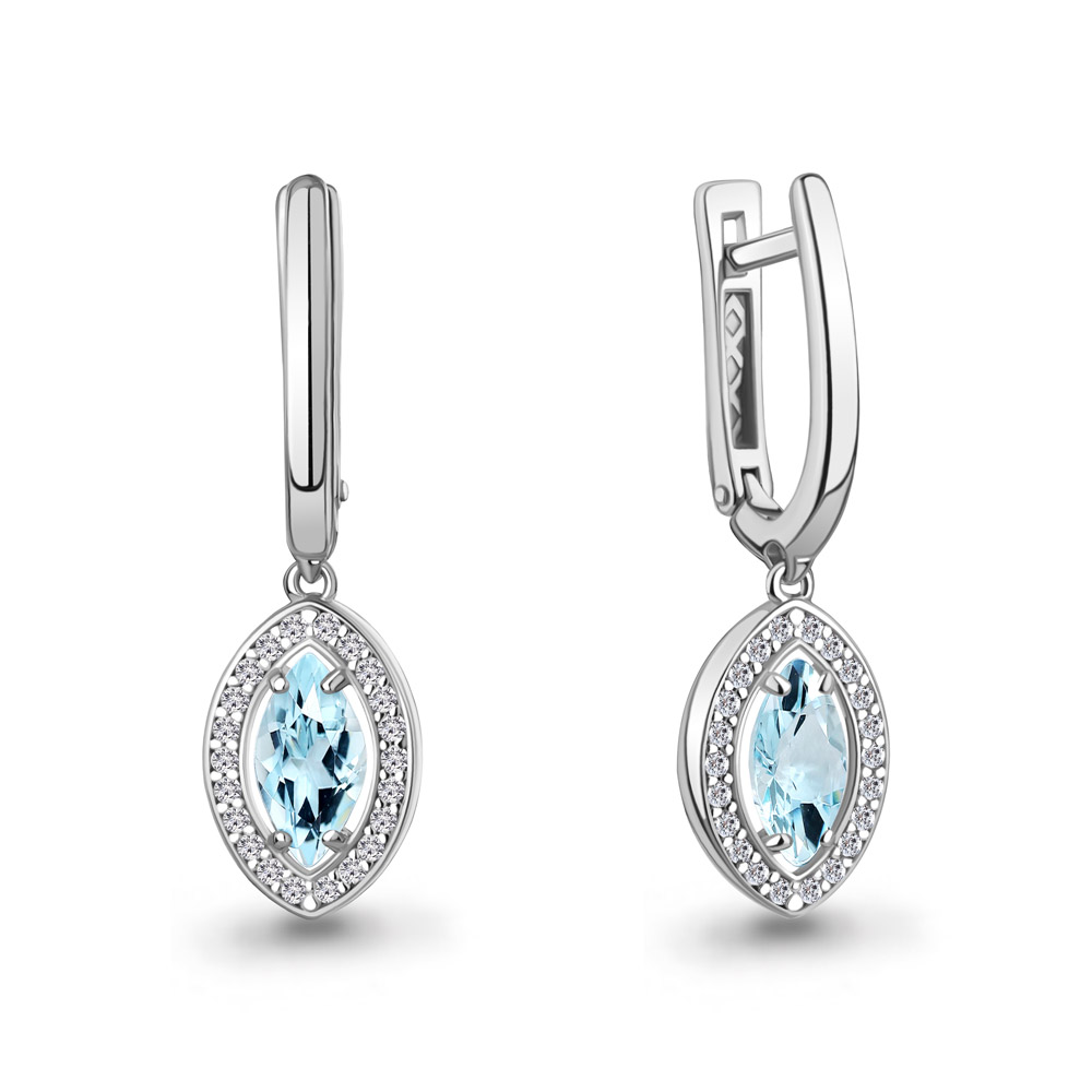 45012502А Серьги из Серебра с топазами скай блю, фианитами