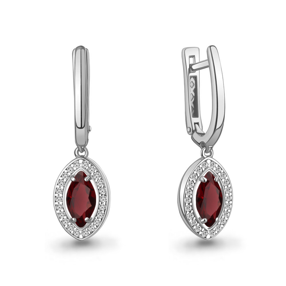 45012503А Серьги из Серебра с гранатами, фианитами