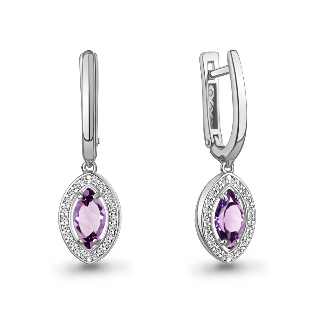 45012504А Серьги из Серебра с аметистами, фианитами