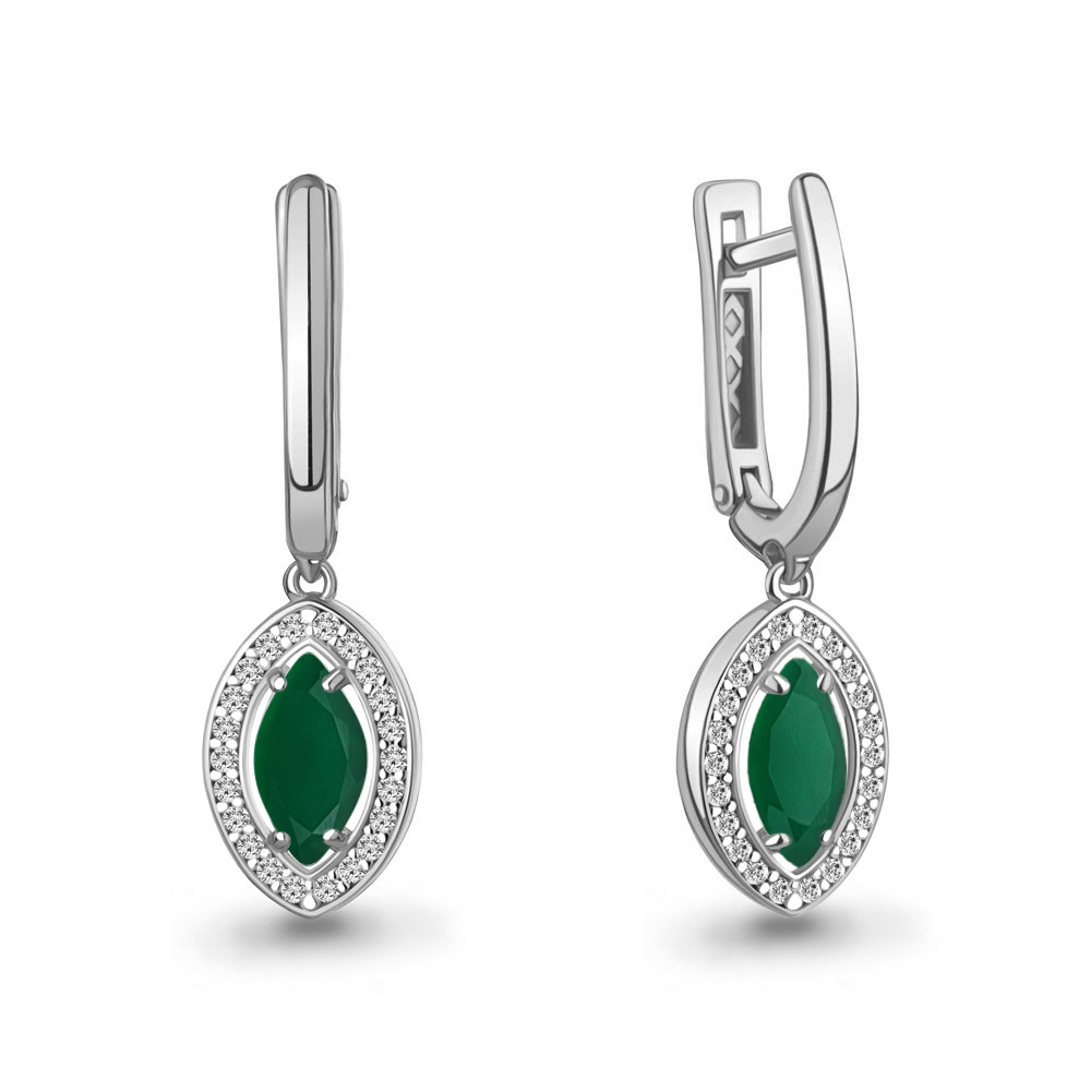 45012509А Серьги из Серебра с агатами, фианитами