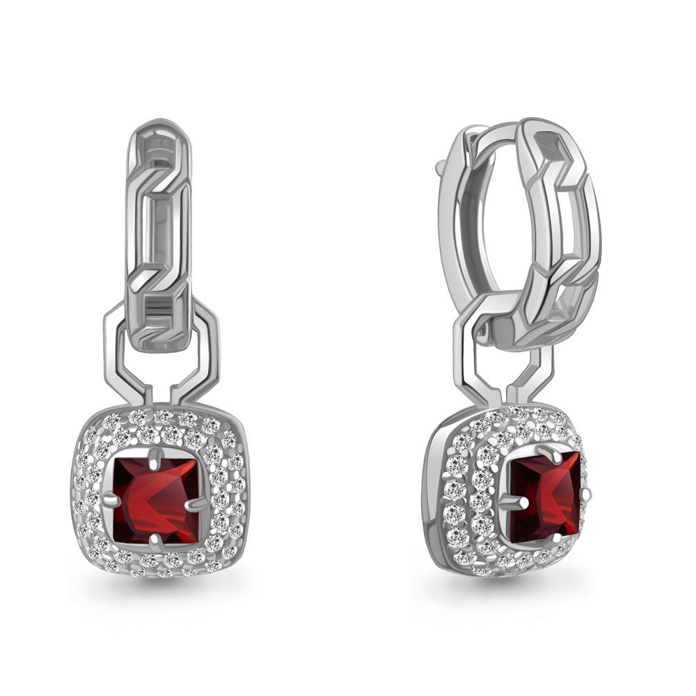 45012603А Серьги из Серебра с гранатами, фианитами