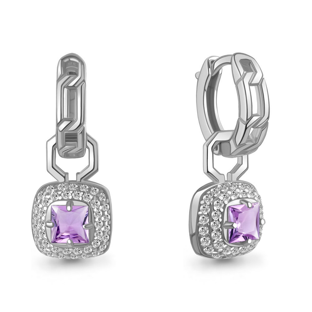 45012604А Серьги из Серебра с аметистами, фианитами