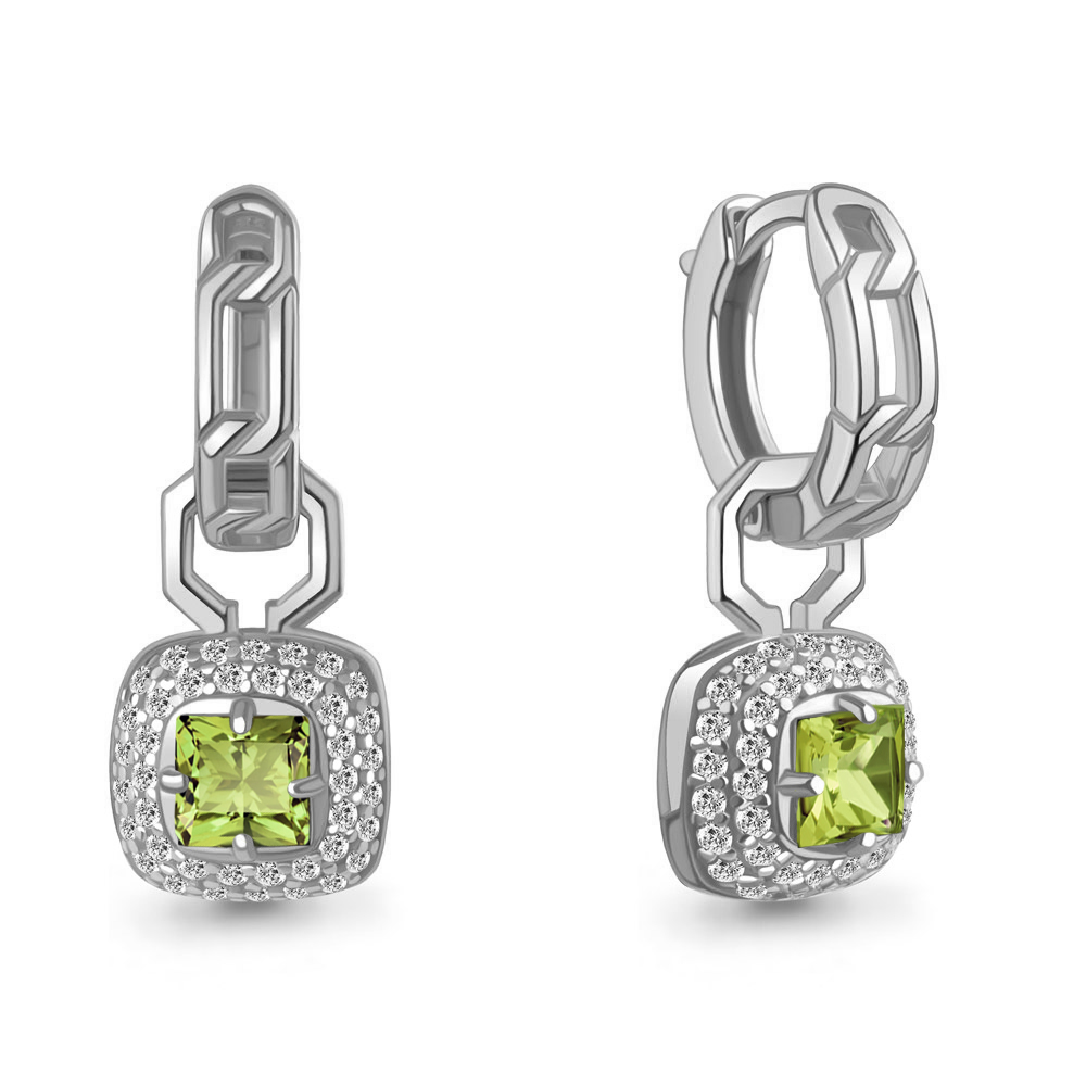 45012607А Серьги из Серебра с фианитами, хризолитами