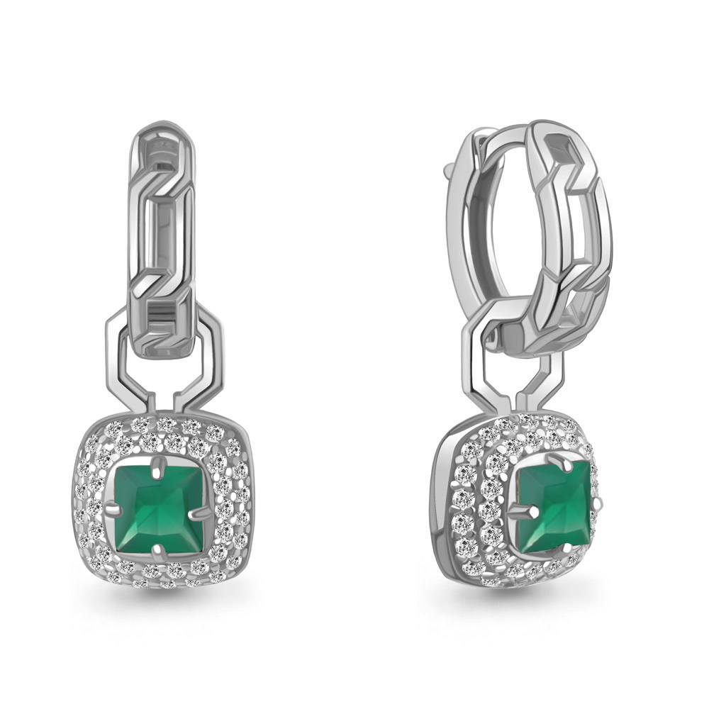 45012609А Серьги из Серебра с агатами, фианитами