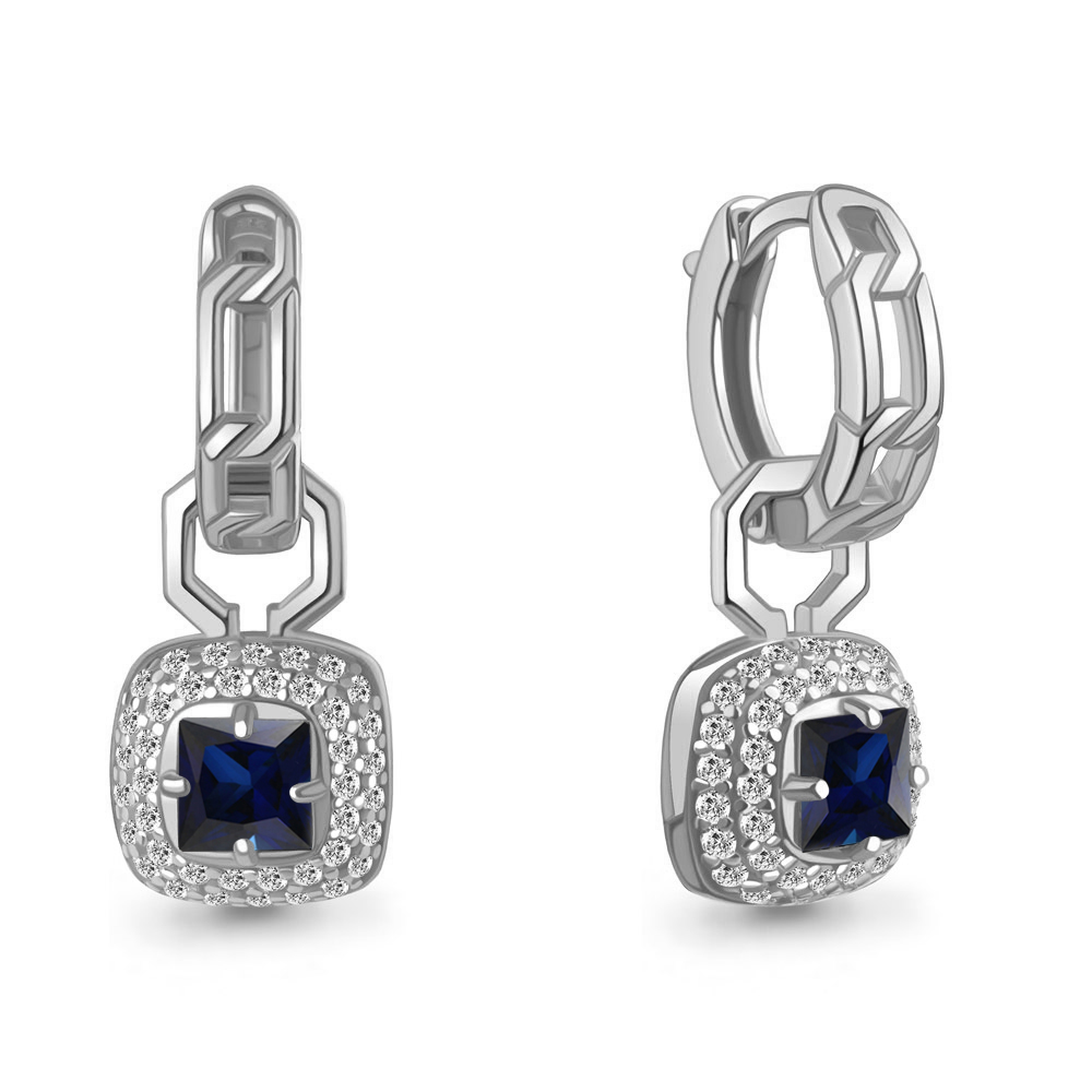 450126АБ Серьги из Серебра с наносапфирами, фианитами