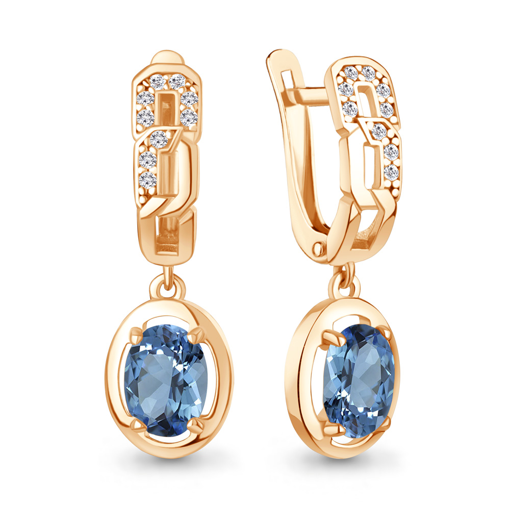 45012905А Серьги из Золота с топазами свисс блю, фианитами