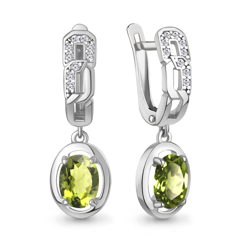 45012907А Серьги из Серебра с фианитами, хризолитами