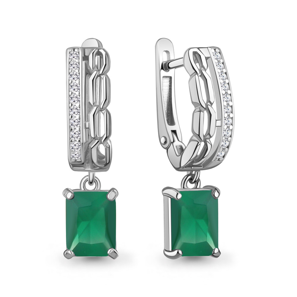 45013009А Серьги из Серебра с агатами, фианитами