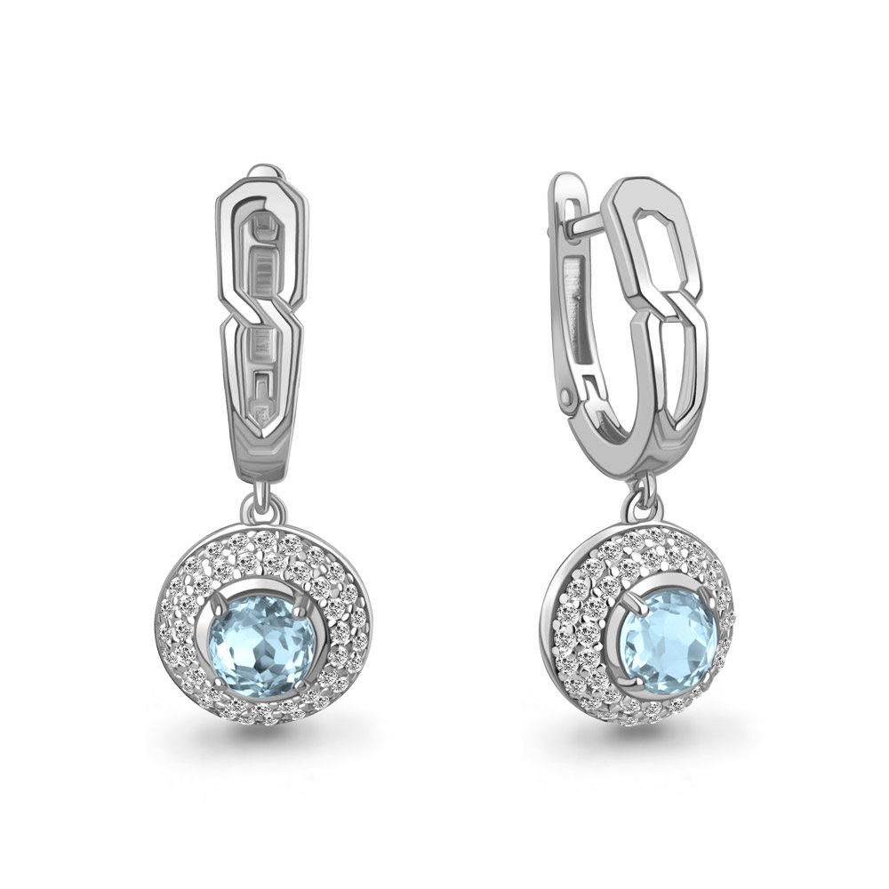 45013102А Серьги из Серебра с топазами скай блю, фианитами