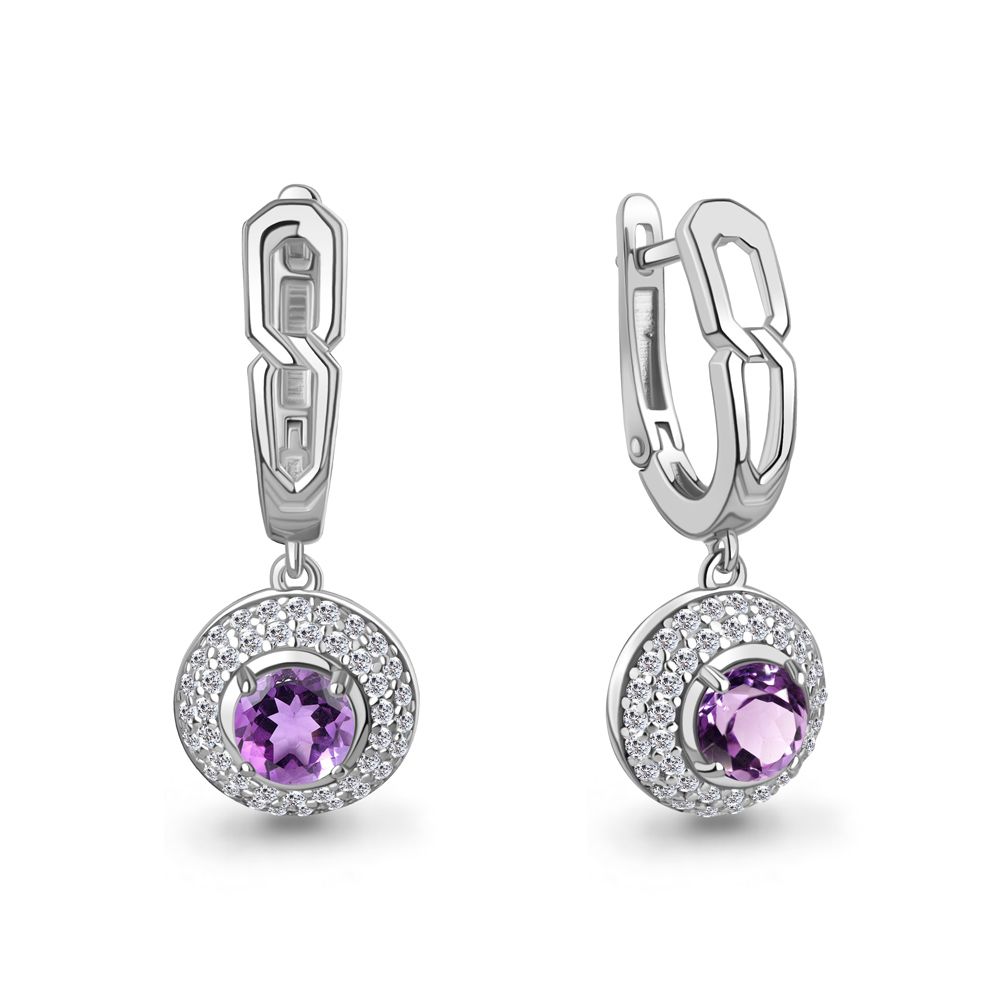 45013104А Серьги из Серебра с аметистами, фианитами