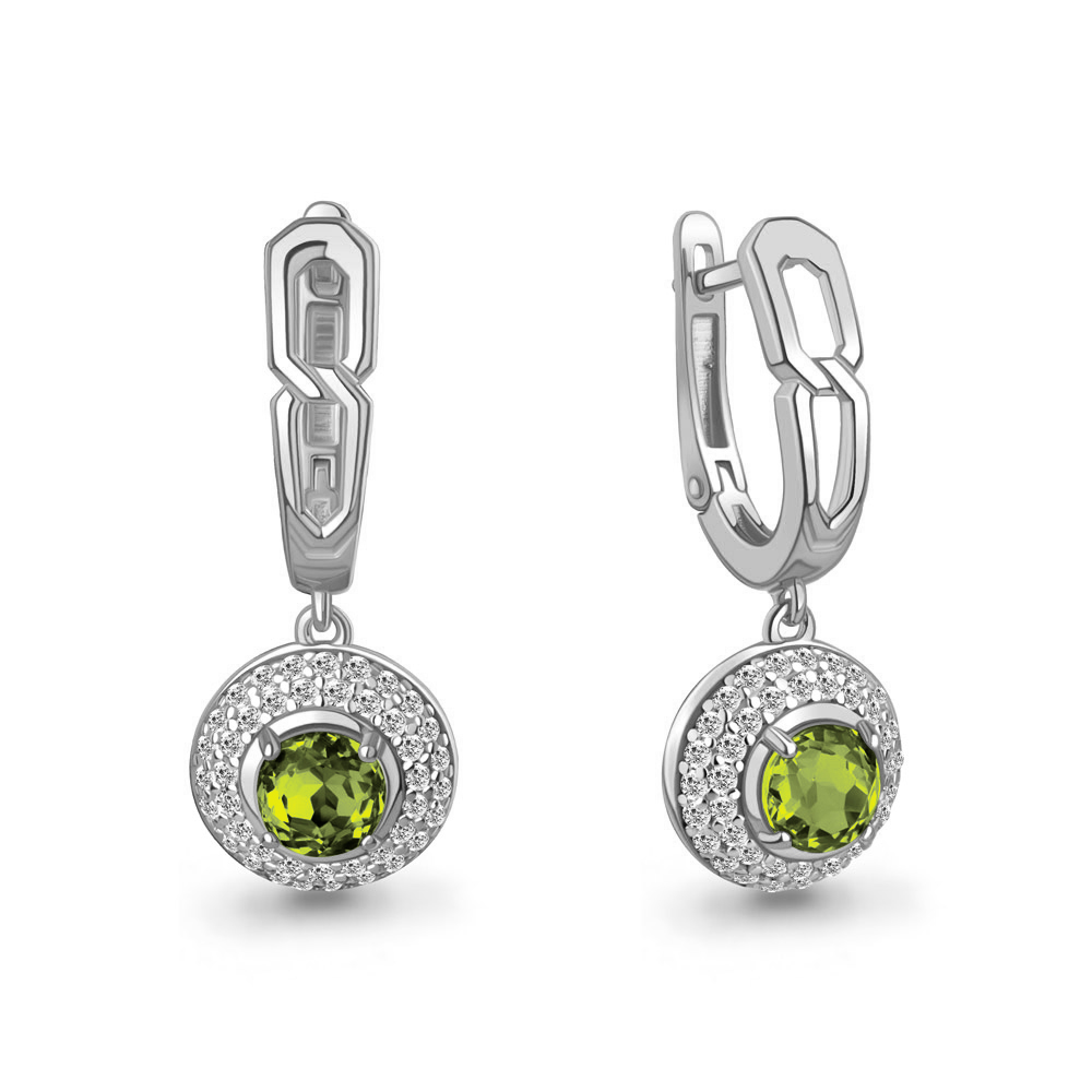 45013107А Серьги из Серебра с фианитами, хризолитами