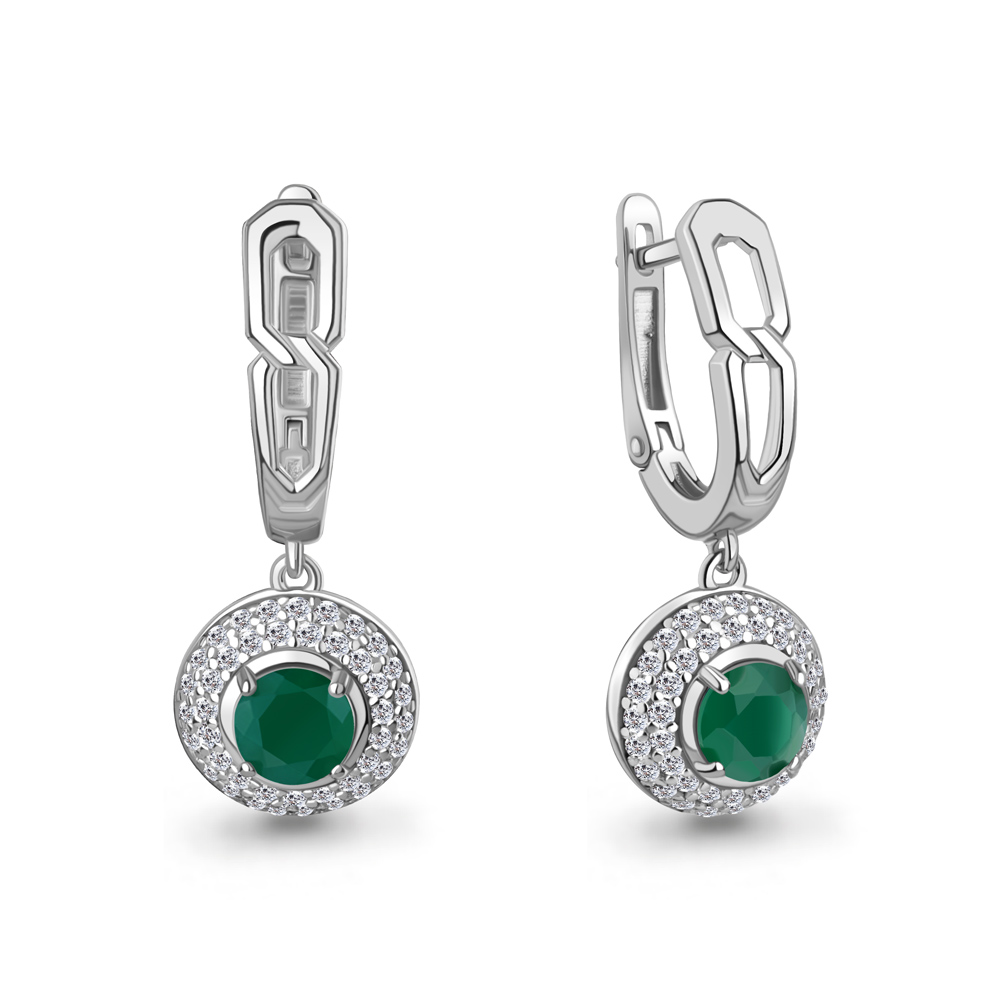 45013109А Серьги из Серебра с агатами, фианитами