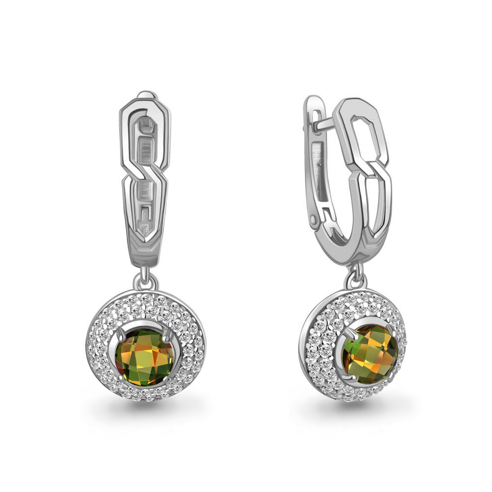 45013119А Серьги из Серебра с султанитами иск., фианитами