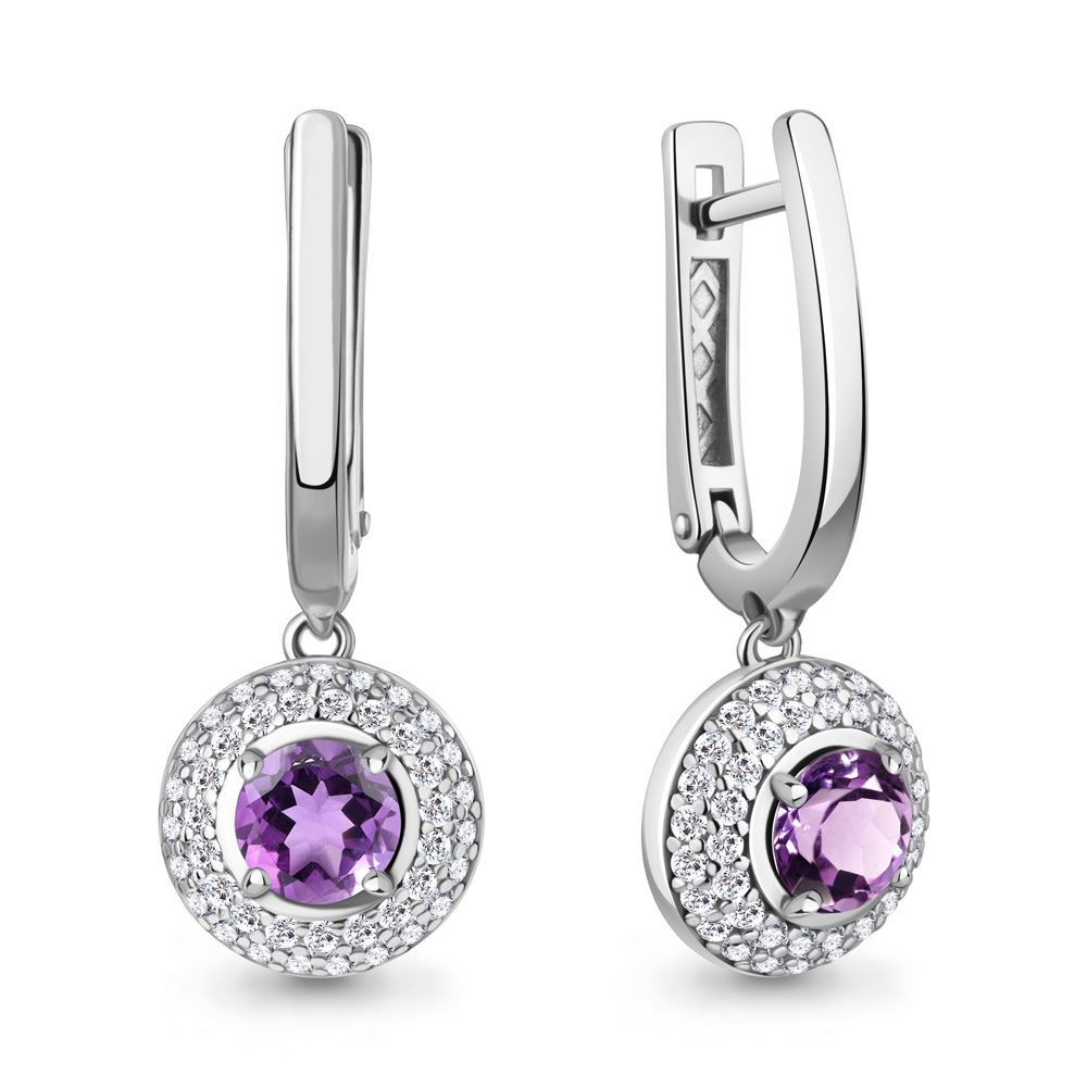 45013204А Серьги из Серебра с аметистами, фианитами