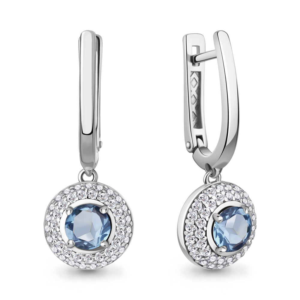 45013205А Серьги из Серебра с топазами свисс блю, фианитами