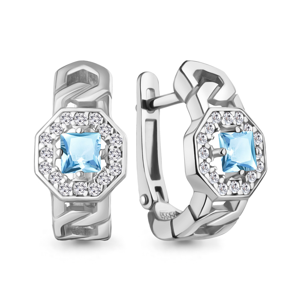 45013302А Серьги из Серебра с топазами скай блю, фианитами