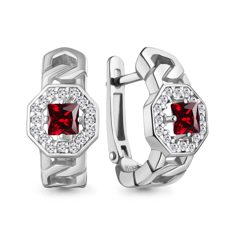 45013303А Серьги из Серебра с гранатами, фианитами