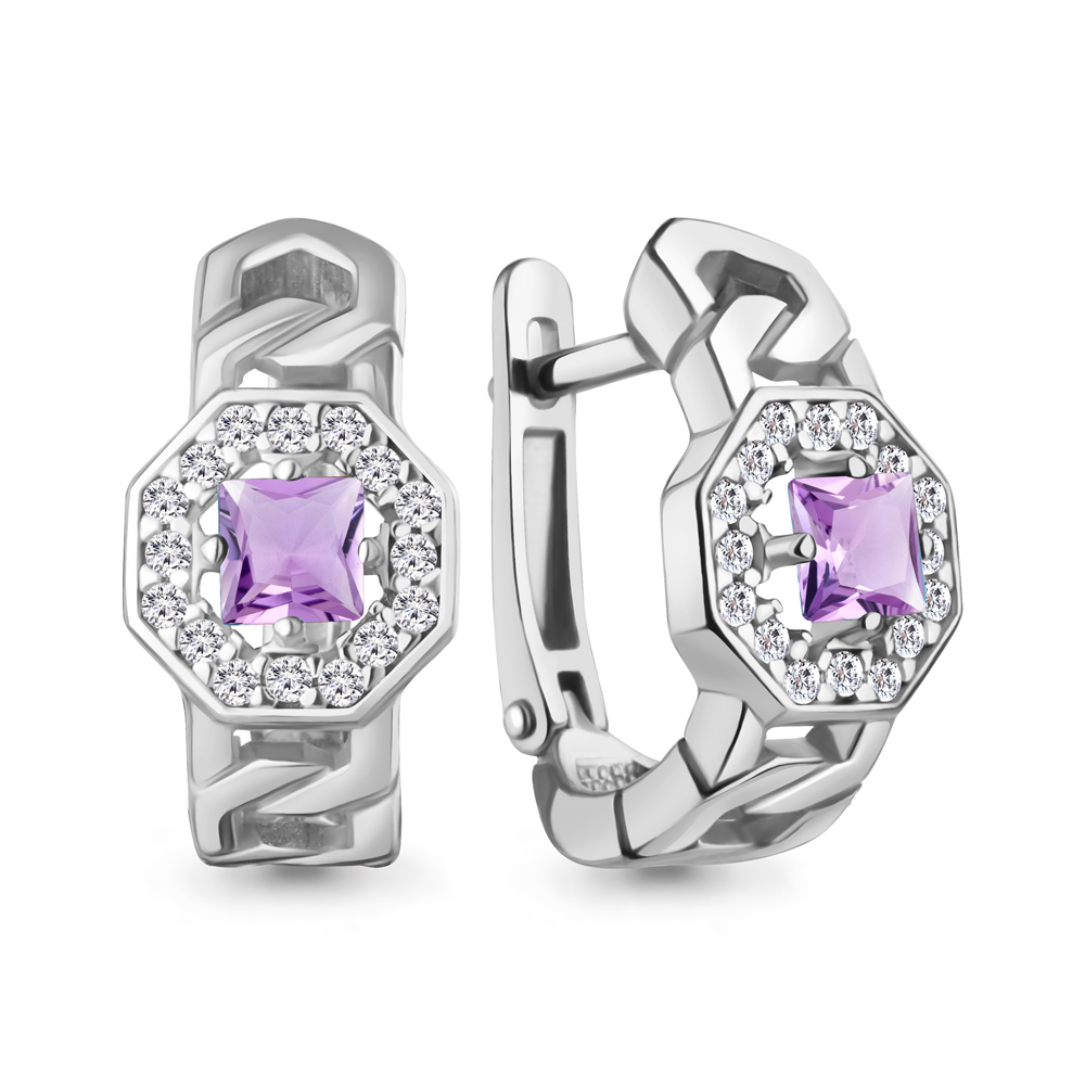 45013304А Серьги из Серебра с аметистами, фианитами