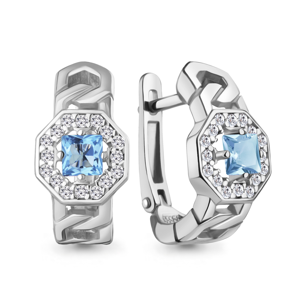45013305А Серьги из Серебра с топазами свисс блю, фианитами