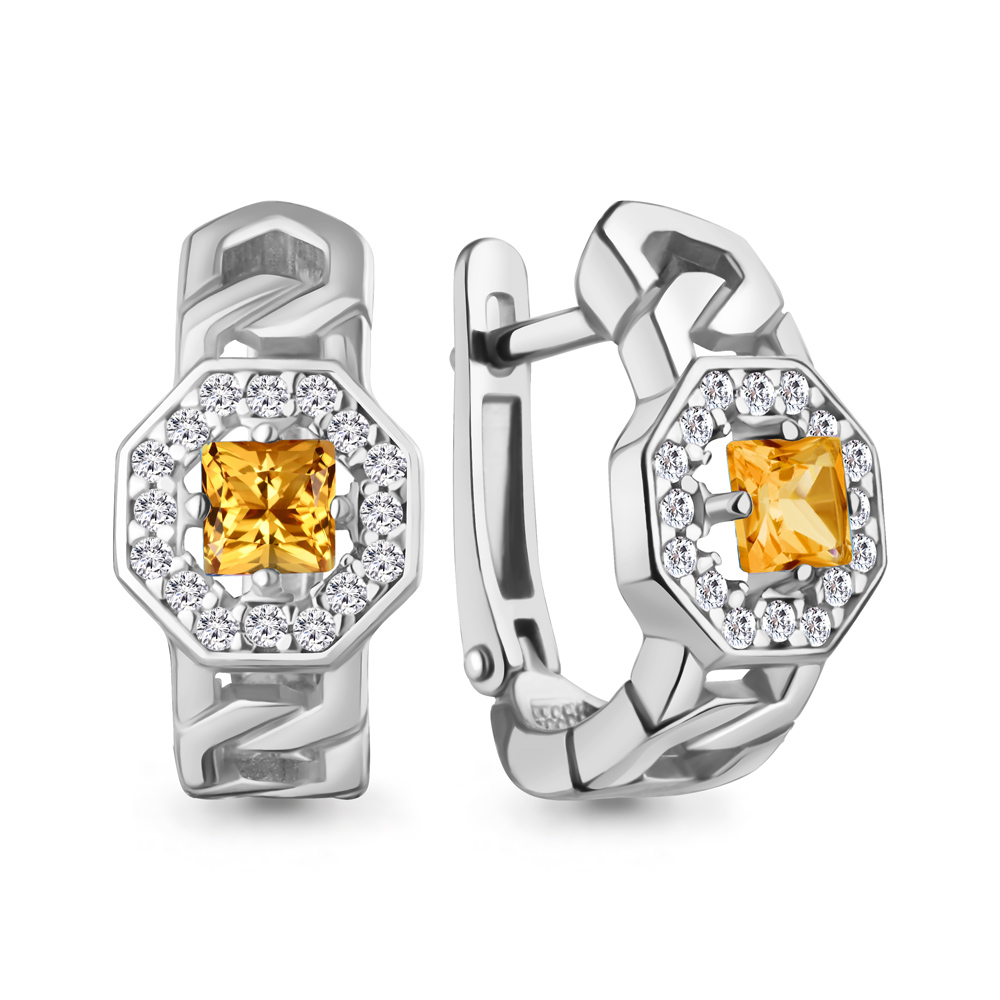 45013306А Серьги из Серебра с фианитами, цитринами