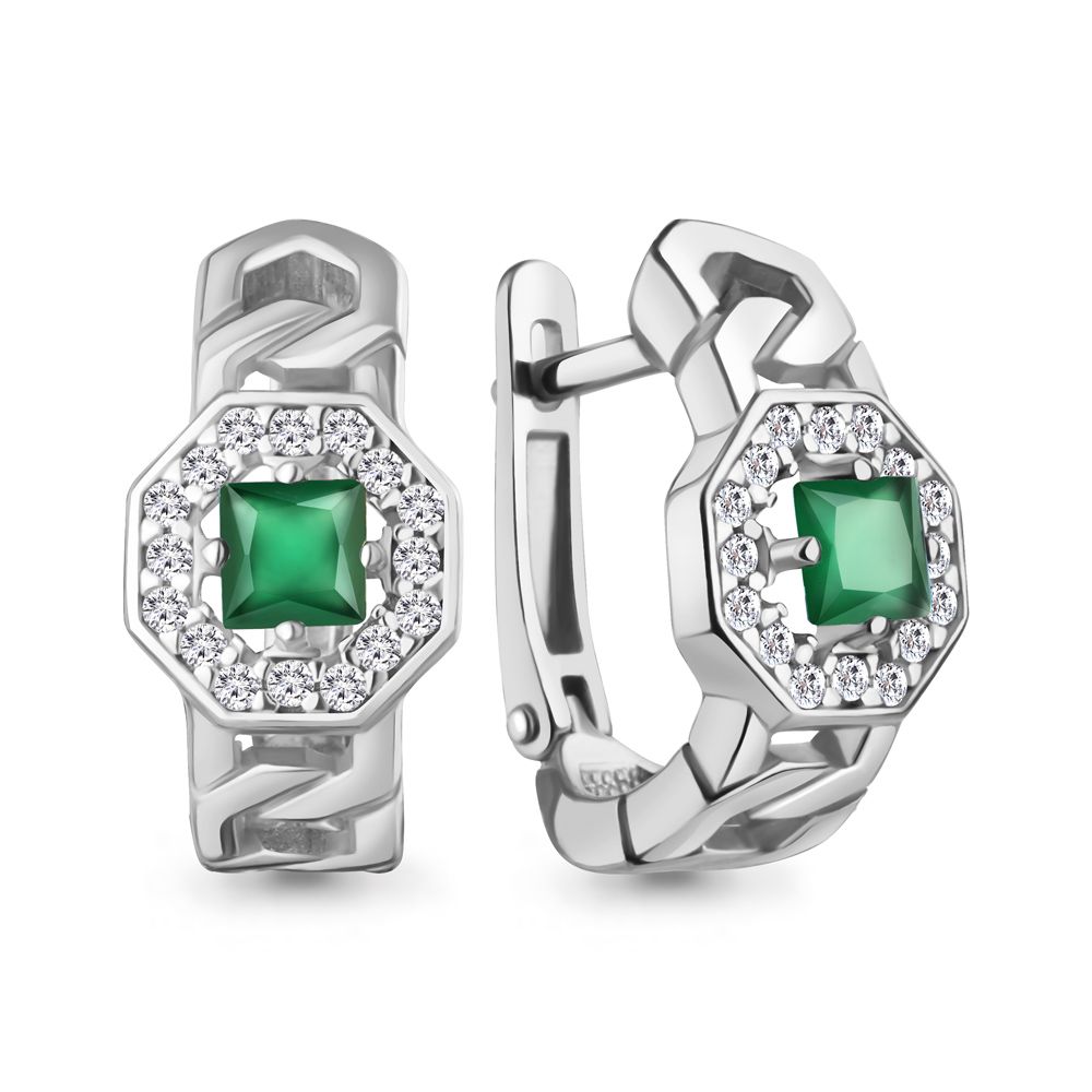 45013309А Серьги из Серебра с агатами, фианитами